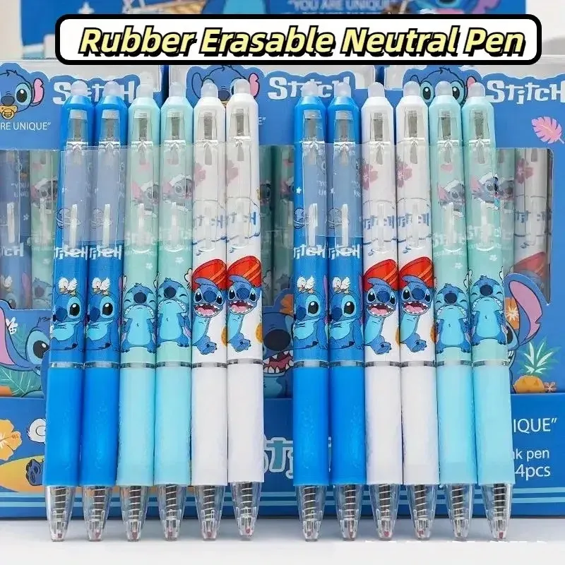 12pcs Lilo and Stitch Neutral Pen Disney Cute Stationery Erasable 0.55mm Blue Signature Pen Office Supplies Tools Wholesale Toys