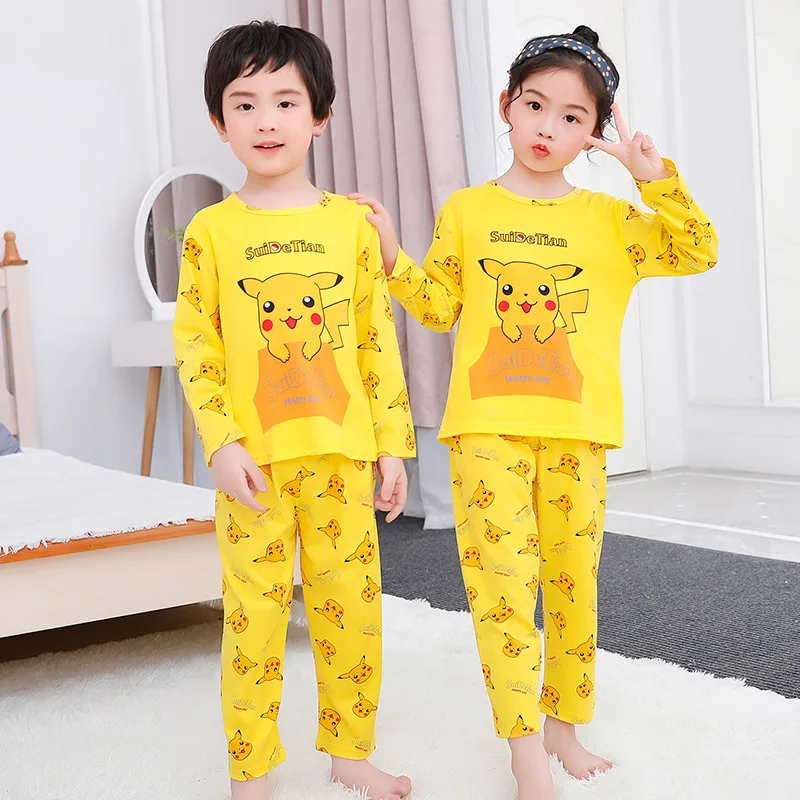 Pijama de Pikachu para niños, camiseta de manga larga, conjunto servicio a domicilio de dibujos animados de Anime para niños y niñas, ropa de casa bonita para primavera y otoño