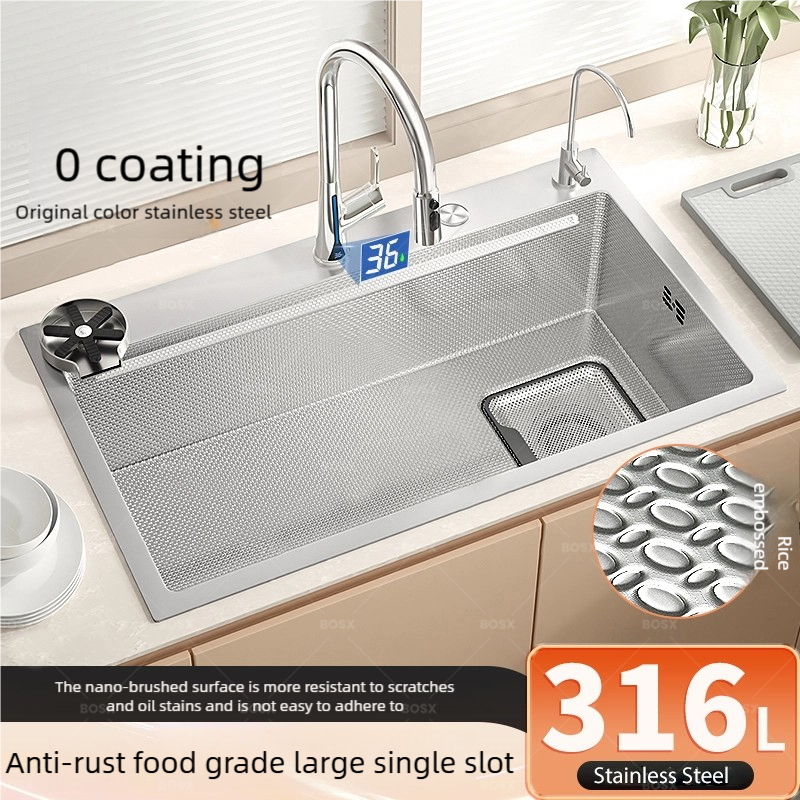 316L Stainless Steel Kitchen Sink Durable Large Single Slot Multifunctional Wash Dish Wash Vegetable Basin Homeuse Dishwash Bowl