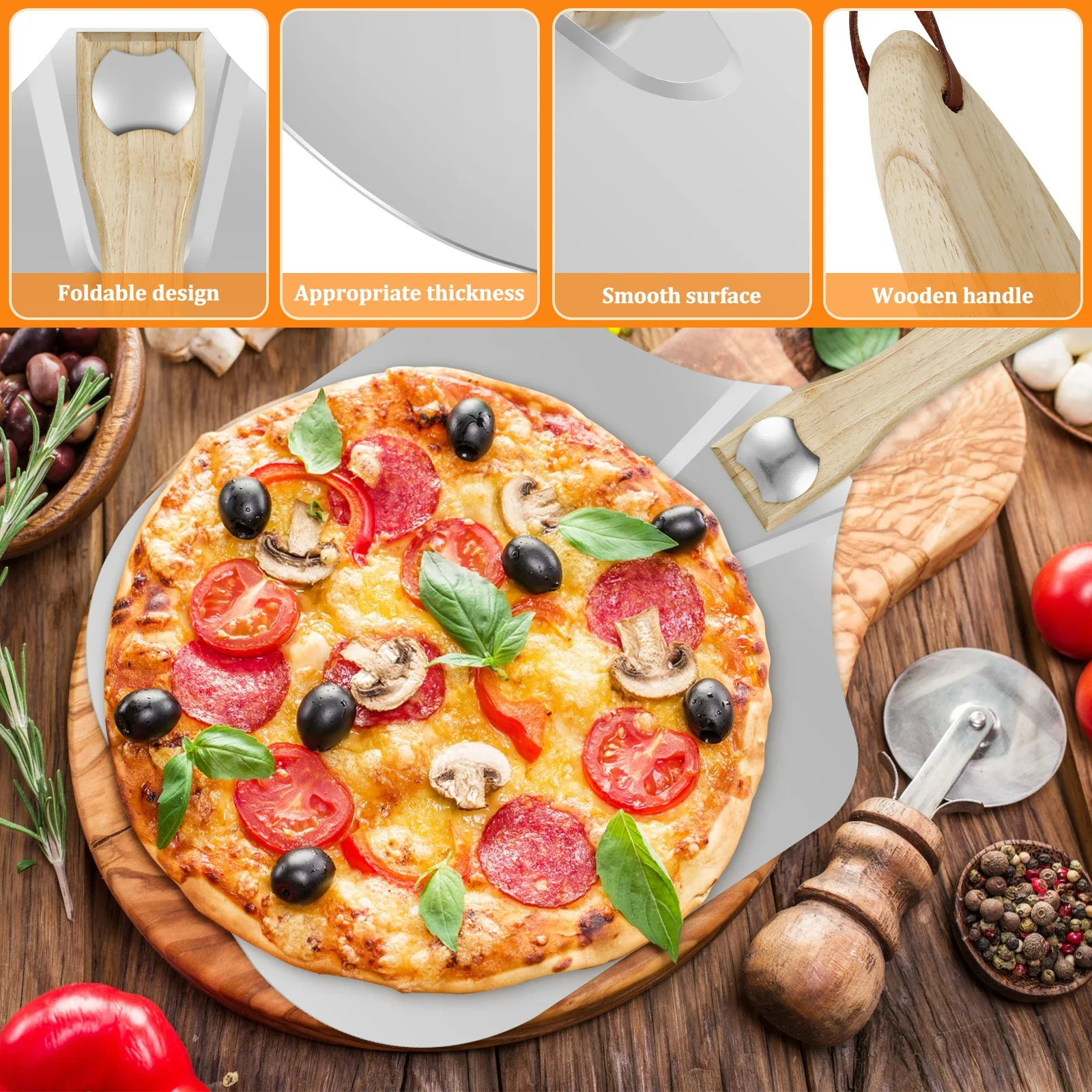 Aluminum Pizza Peel Rectangular Pizza Spatula with Wooden Handle Non-Stick Paddle for Home Kitchen Baking Pastry Tool