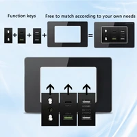 กระจกนิรภัยสีดำ อิตาลี ชิลี ปลั๊กไฟติดผนังแบบ USB Type C ชาร์จเร็วอัจฉริยะ แผงสวิตช์ไฟ Schuko ทีวี แซท คอมพิวเตอร์ CAT 6