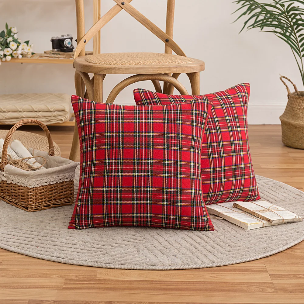 Weihnachten karierte dekorative Dekokissenbezüge schottischer Tartan-Kissenbezug für Bauernhaus, Zuhause, Urlaub, Dekoration, Sofa, Couch, Dekoration – Detail 2