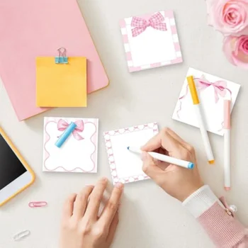 1pc 30sheets Pink Bow Sticky Notes，insCute Style Portable Self-Adhesive Tearable Writing Notebook（Random Pattern） 1