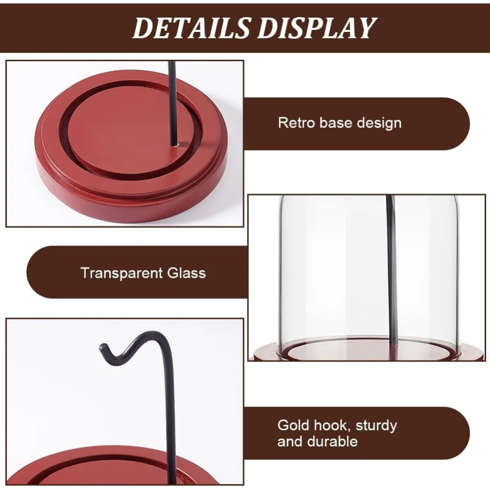 Watch Box 3 x 4 inch Pocket Watch Display Case Glass Watch Dome Cloche with Metal Hook Display Jar with Wood Base Glass Dome