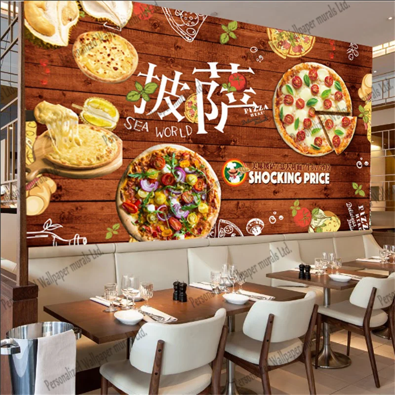 Personalizzato Moderno Delizioso Negozio Di Pizza Bordo Di Legno Sfondo Carta Da Parati Fast Food Ristorante Snack Bar Murale Papel De Parede 3D