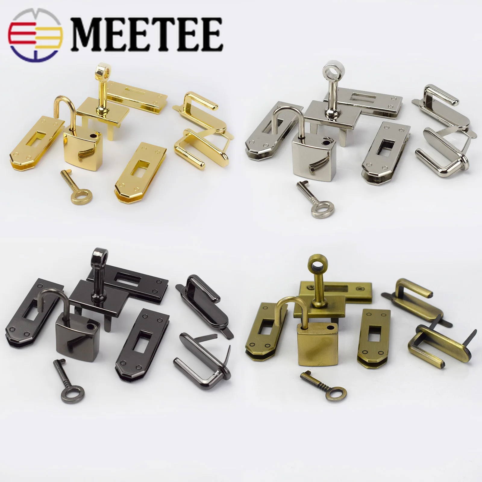 Meetee 1Set(7pcs)/3sets 45mm 4 Colors Metal Bag Hardware Accessories Women's Handbag Clasp Lock Buckle DIY Part Leather Craft