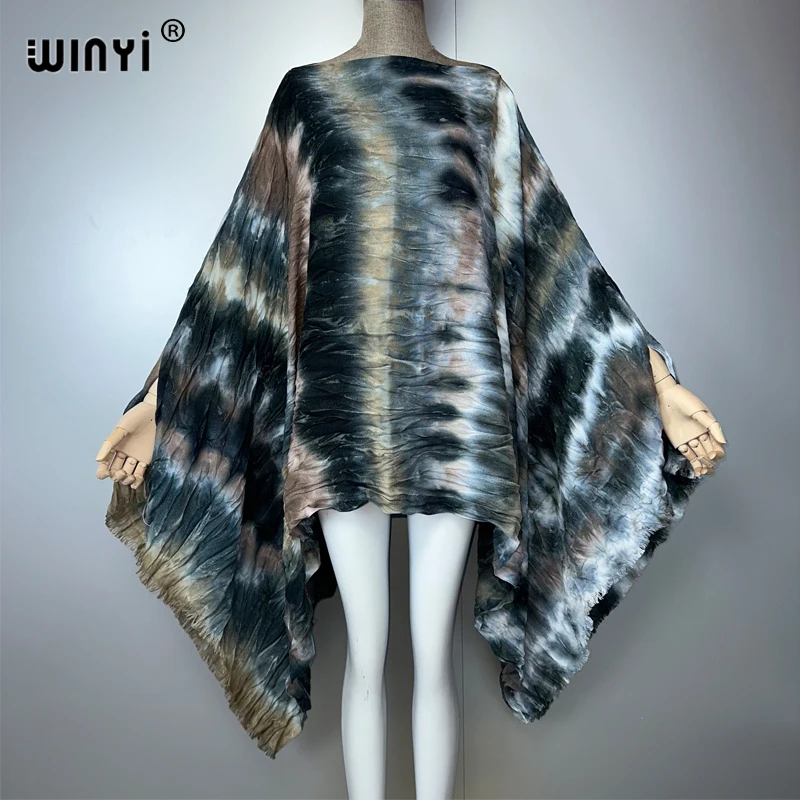 WINYI 타이 염색 드레스 비치웨어 섹시한 드레스 우아한 해변 커버 kaftan 드레스 여성 abaya 두바이 럭셔리 이슬람 여성