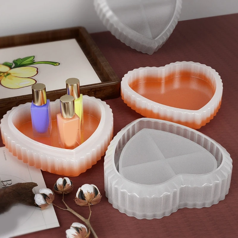 3D Heart Shape Container Silicone Mold with Lid Tray Epoxy Resin