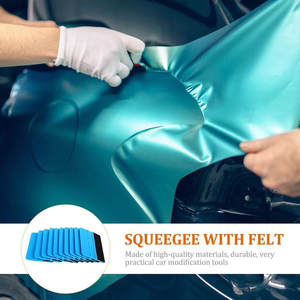 10Pcs Durable blue squeegee felt edge scraper for car decals vinyl wrapping & tint tools CSV razor blade scraper car wrapping tools vinyl squeegee window tinting squeegee automotive film tools scraper tool kit razor blade scrapers window tint squeegee car vinyl scraper