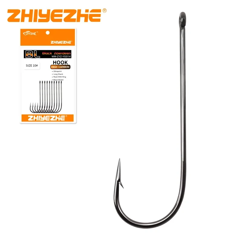 ZYZ Aberdeen Hook Selection Boutique Fishhooks 10 1 1/0 5/0 High Carbon Steel Long Shank Fish Hook Sabiki Rigs Fly Hook Tackle