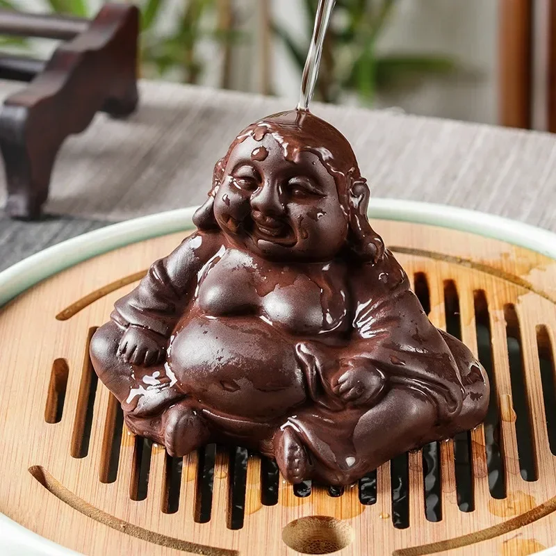 1Pc Yixing Purple Clay Tea Pet Character Buddha Statue Ornaments Handmade Tea Figurine Boutique Set Decoration tea pet ornaments