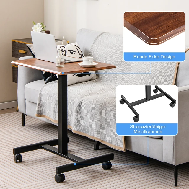 Standing desk laptop table height adjustable 74-108 cm mobile desk table side table table with wheels, 65x48cm laptop standing table 2