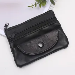 Mini Purse Genuine Leather Wallet Female Male Zipper Pouch Short Wallet Small Money Bag Unisex Coin Bag Driver License Holder
