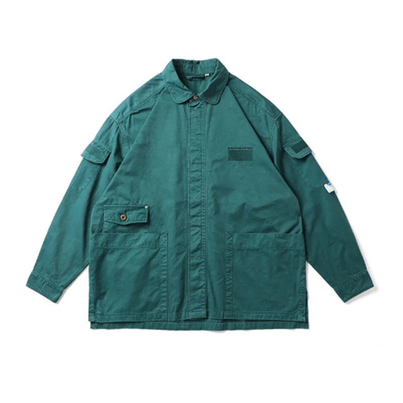Men's Spring Loose Washed Batik Embroidered Multi-pocket Tooling Youth Casual Coat Outdoor Cargo College Hiking Clothing