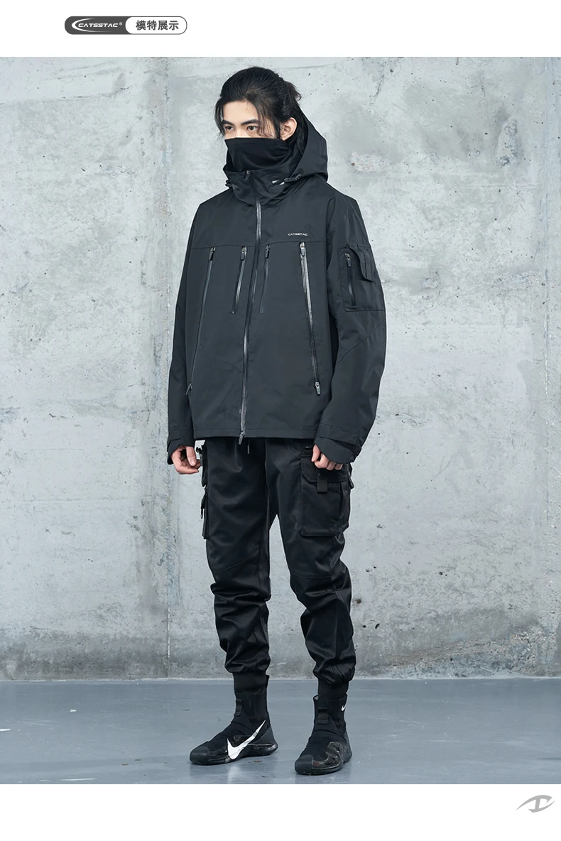 C Symmetrical zippers stormsuit jacket waterproof hardshell many pockets carrying system warcore techwear