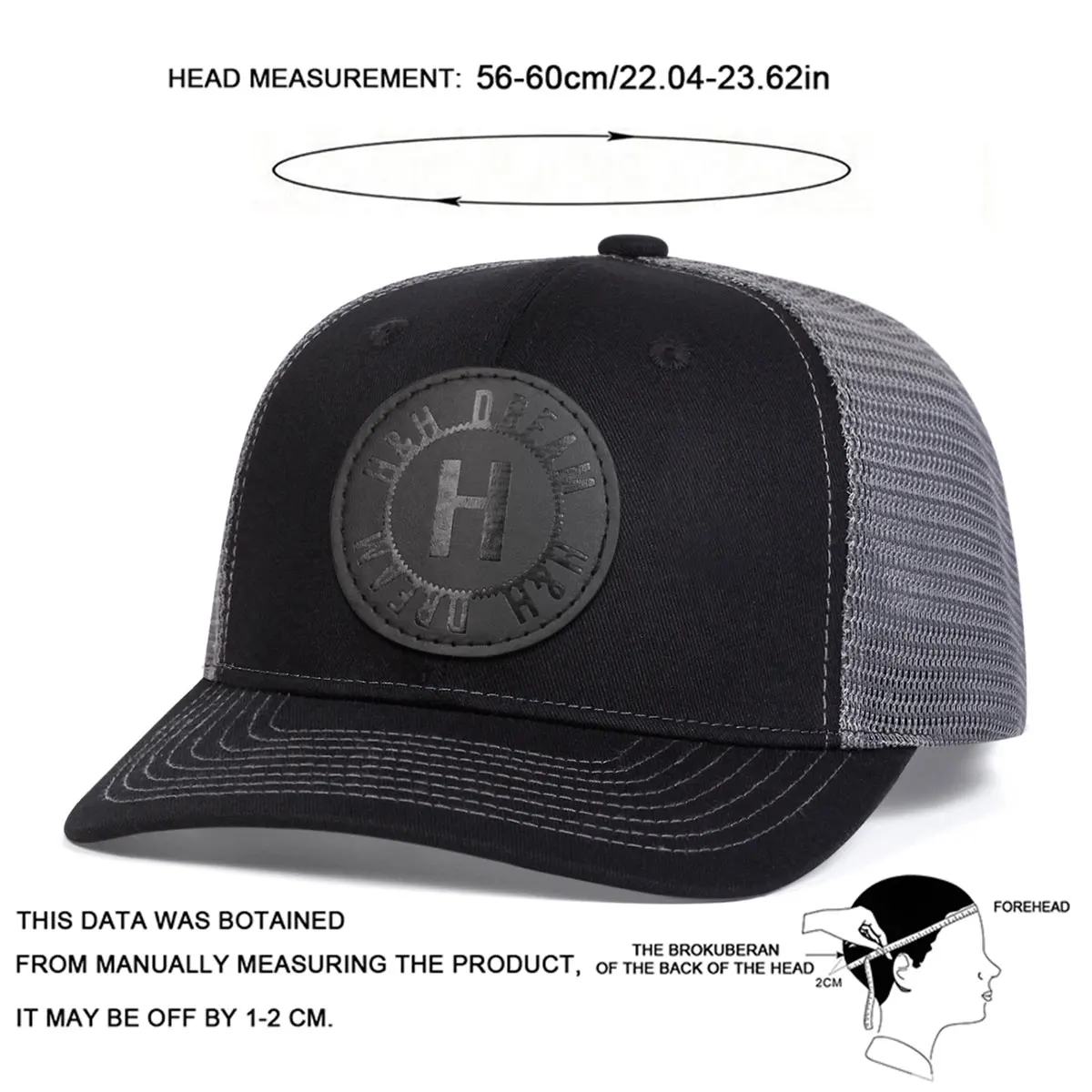 Unisex H Runde Baseballkappen mit Lederetikett für Frühling und Sommer, verstellbare Freizeithüte für den Außenbereich, Sonnenschutzhut – Detail 10