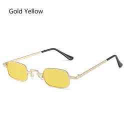 Vintage Square Retro Sunglasses with Small Metal Frame - Unisex Fashion Designer Shades (Gold Yellow)