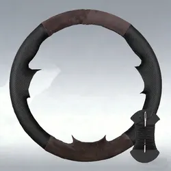 Luxurious Custom Suede Leather Car Steering Wheel Cover (2A - black line)