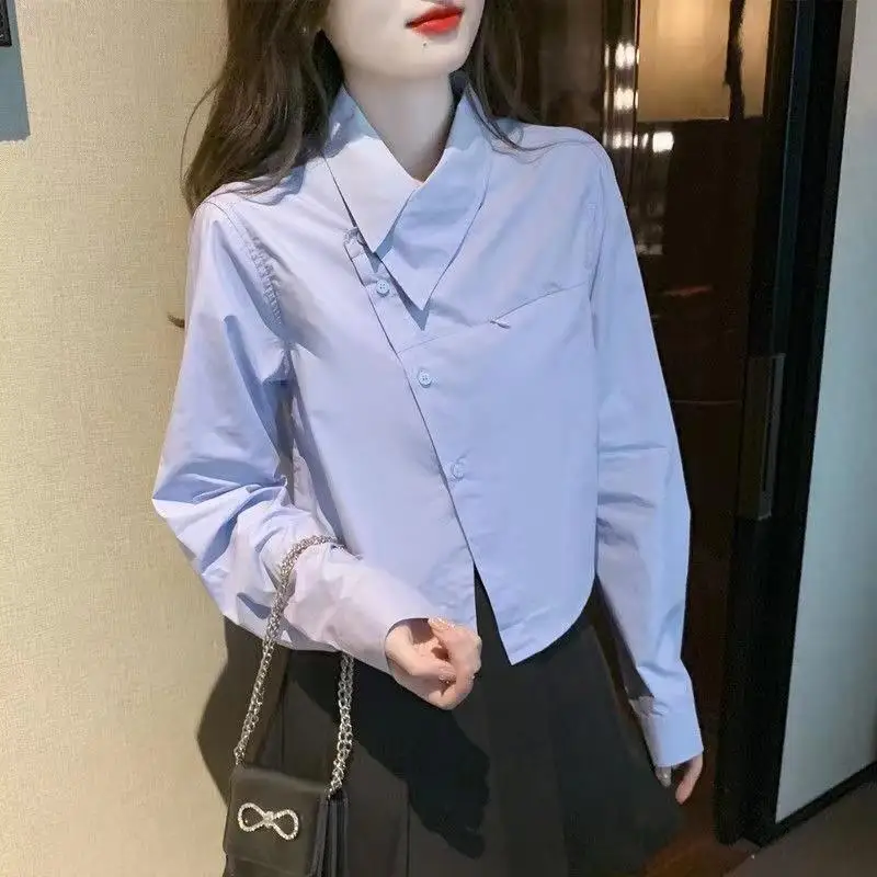 2023 Spring Autumn New Solid Color Turn-down Collar Long Sleeve Shirt Women High Street Button Korean Style All-match Cardigan