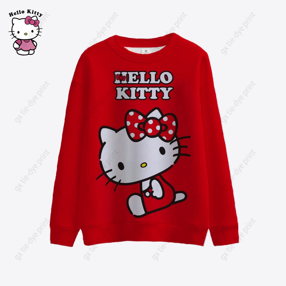 

Толстовки с принтом Hello Kitty, женская уличная одежда, толстовки с длинным рукавом, пуловеры оверсайз, женская одежда Y2K