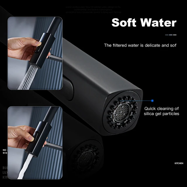 ก๊อกน้ำสำหรับห้องครัวทองเหลืองสีดำสุดหรูที่มีดีไซน์เรียบง่ายตัวดูดแม่เหล็กที่จับแบบดึงออกได้สำหรับอ่างน้ำร้อนและน้ำเย็น 6