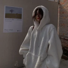 

Loose All-match Lazy Style Lamb Wool Korean Version Fashion Autumn and Winter New Tops Solid Color Casual Hooded Sweater