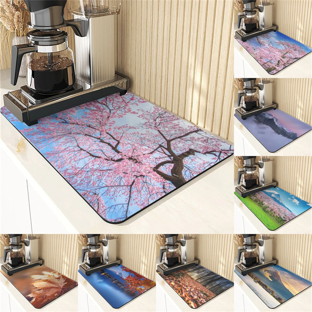 

Абсорбирующий коврик для сушки в виде растений, диатомит, силиконовые подставки с рисунком Fujiyama, коврики, подставки для печати сакуры