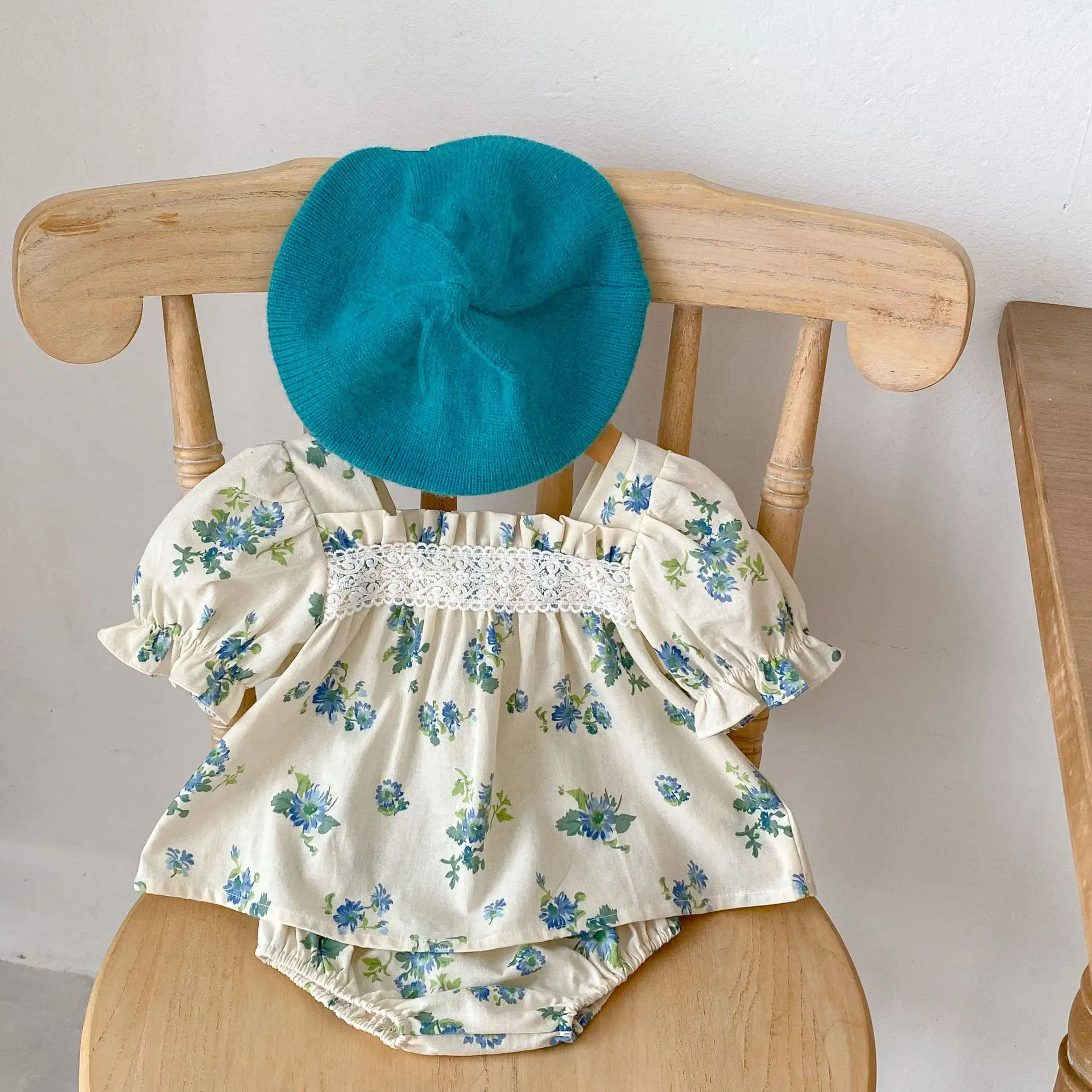

2023 Summer Baby Clothing Girls Short Suit Fashion Puff Sleeve Floral Tops+Shorts 2Pcs Korean Toddler Kids Baby Girls Outfits