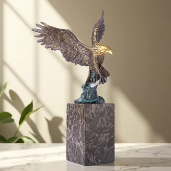 38 cm Bronzo Aquila Cattura Pesce Statua Artigianale Aquila Caccia Scultura Base in Marmo Home Office Art Decor Regalo Ornamento 1