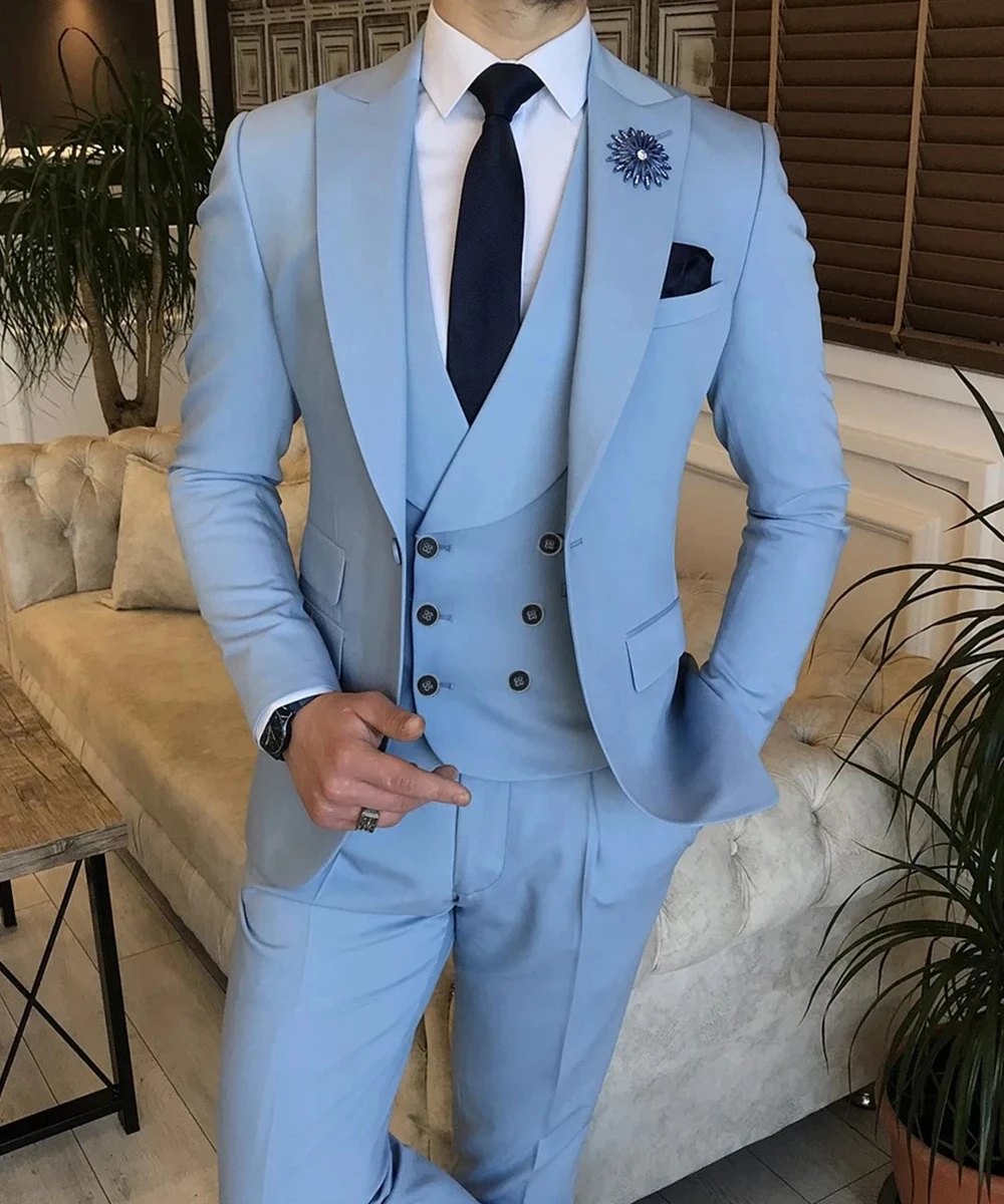 

Sky blue Men's Business Suit 3 piece One Button Meeting Party Wedding Formal Occasions suits 2024