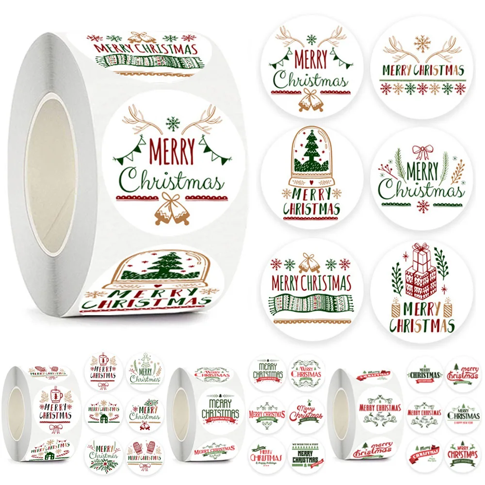 

500Pcs Merry Christmas Stickers 1inch Christmas Theme Seal Labels Stickers for DIY Gift Baking Package Envelope Stationery Decor