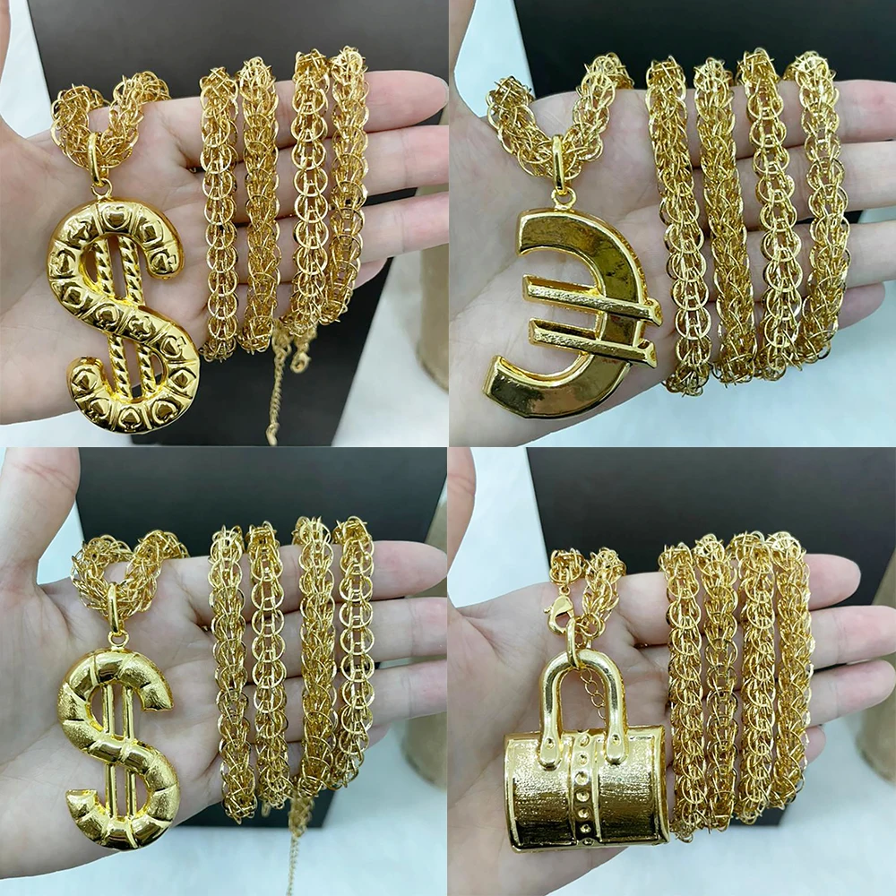 

4 Sets Pendant with 80cm Necklace 18k Gold Plated Copper Key Chain Animal Pattern Jewelry Women Men Daily Wear Anniversary Gifts