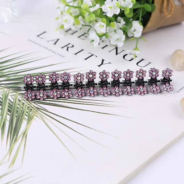 ncmama 12pcs/set Mini Rhinestone No-Slip Grips Hair Clips for Women Girls Glitter Teeth Metal Clamps Flower Hair Accessories 9