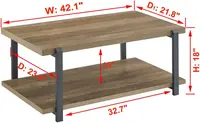 FOLUBAN Industrial Coffee Table with Shelf, Wood and Metal Rustic Cocktail Table for Living Room, Oak 2