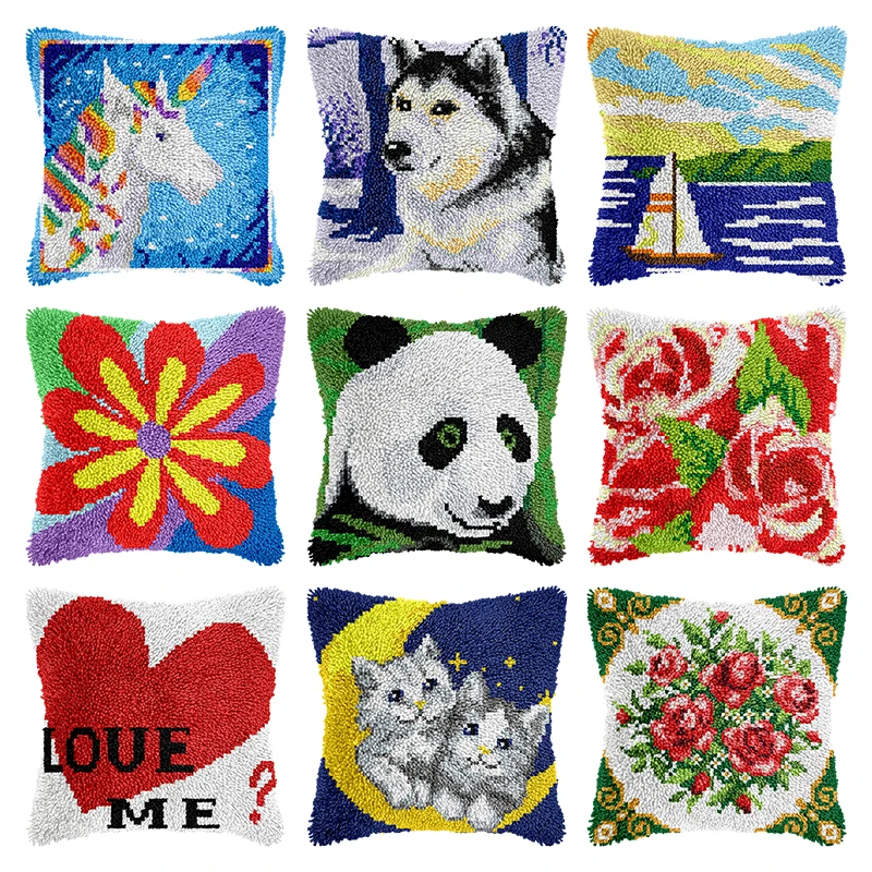 DIY Pillow Handcraft Wool Latch Hook Kits Cross Stitch Animals Embroidery Cushion Cover Christmas Segment Materials Package