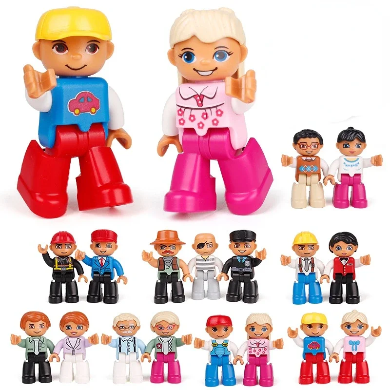 Big Building Blocks Figure People  Family Professional  Roles  DIY Bricks Toys Compatible with Duplo Figures Flexible Joints