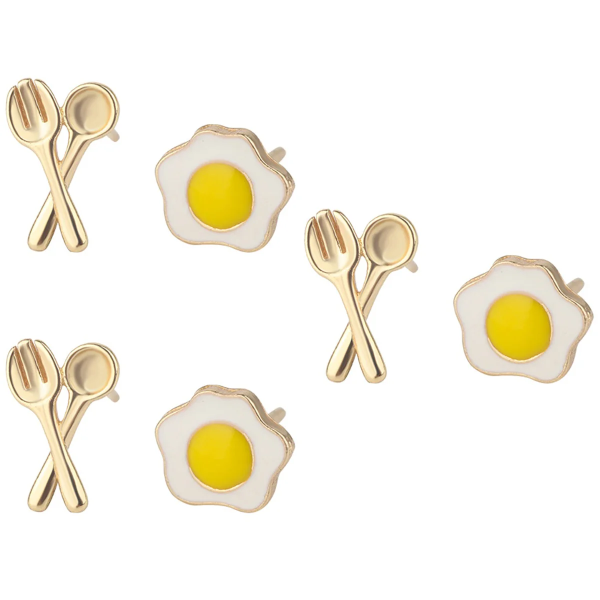 

3 Pairs Asymmetric Poached Egg Spoon Fork Stud Earrings Funny Earrings Women Earrings