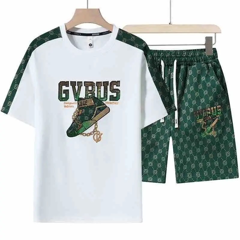 

European Station High-End Fashion Brand Men's Suit 2024 New Short-Sleeved T-shirt Fifth Pants Two-Piece Casual Sportswear