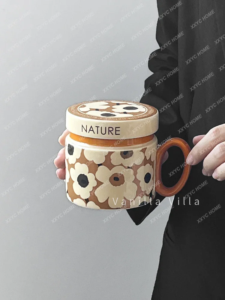 

Ceramic Mug with Lid Good-looking Office Coffee Cup Large Capacity