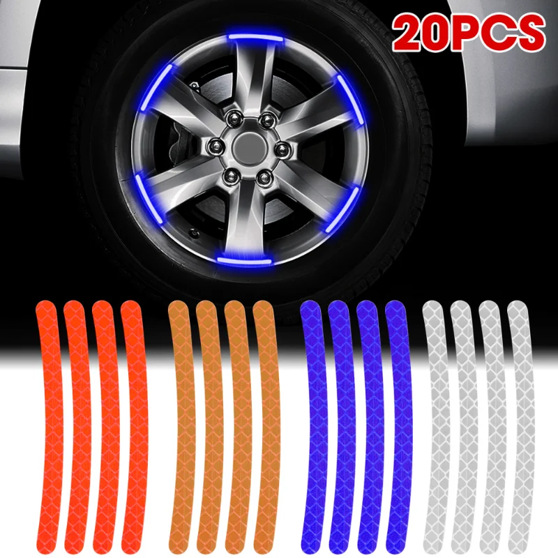 

20pcs Car Wheel Hub Reflective Sticker Tire Rim Reflective Strips Luminous for Night Driving Car Bike Motorcycle Wheel Sticker