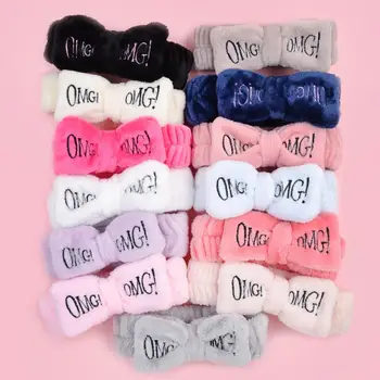 2023 New OMG Letter Coral Fleece Wash Face Bow Hairbands For Women Girls Headbands Headwear Hair Bands Turban Hair Accessories