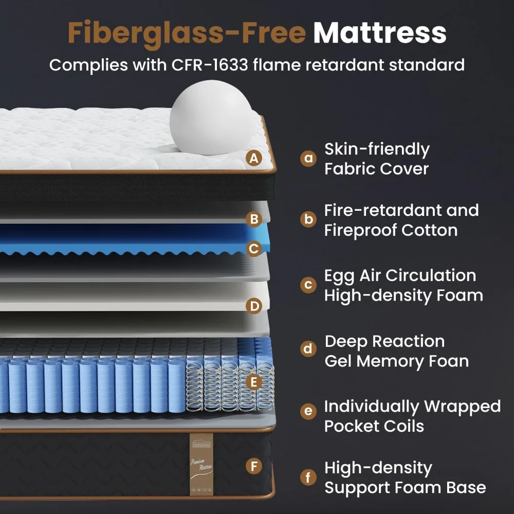 Queen Mattress, 12-Inch Deluxe Hybrid Mattresses, Fiberglass-Free Memory Foam Mattress in a Box, Individual Pocket Spring 2