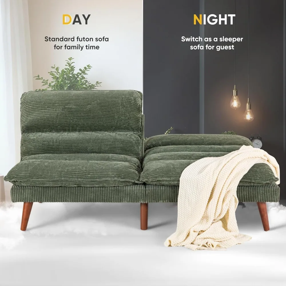 convertible futon sofa bed futon couch with adjustable back upholstered sleeper sofa bed for living room furniture (corduroy, g