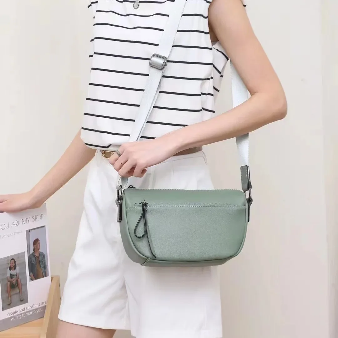 First Layer Cowhide Cow Leather Women's Bag Fashionable Single Shoulder Crossbody Bag Ladies' Solid Color High Quality Handbag