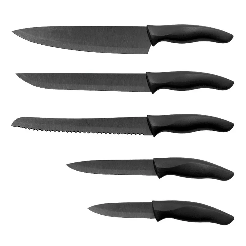 6 Pieces Chef Knife Matte Black Titanium Plated Knife Set Stainless Steel Forged Kitchen Knife Set Sharp Professional Knife Set butcher block knife holder Kitchen Knives & Accessories