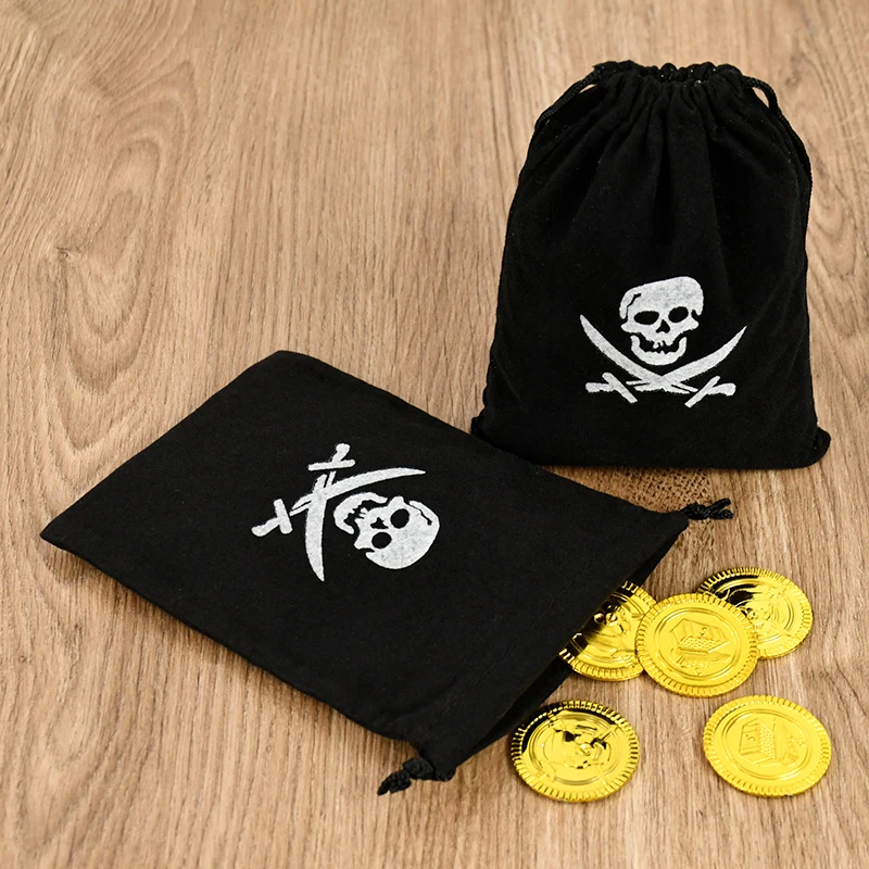5 Stück Piraten beute Taschen Piraten schatz Kordel zug Taschen für Halloween benutzer definierte Dekoration Geschenkt üte Süßigkeiten Schmuck Goodie Tasche – Detail 6