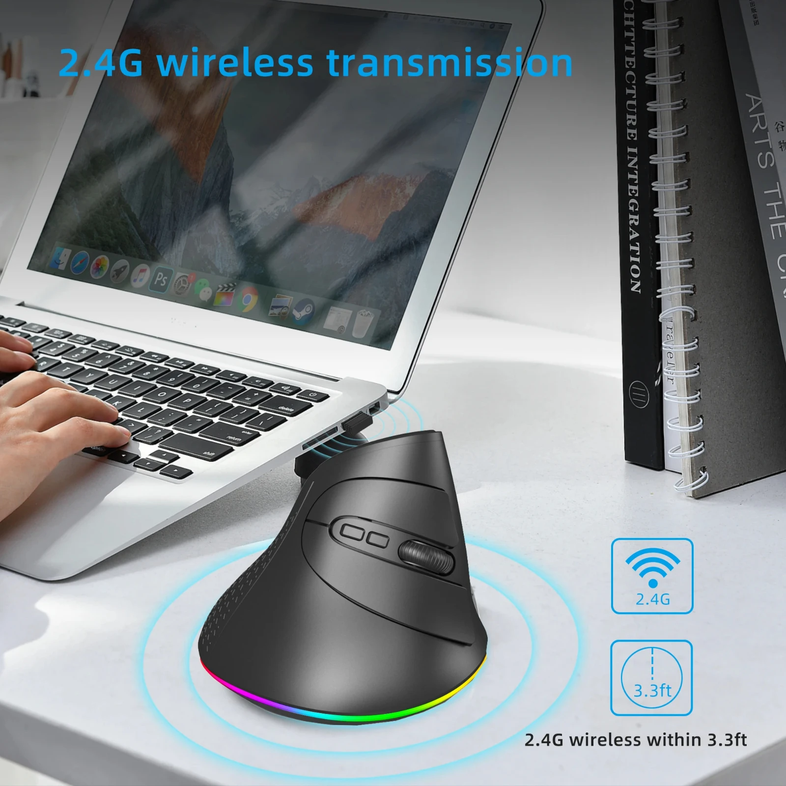3 Modes Wireless Vertical Mouse Wired Macro Programmable RGB Ergonomics Game Mause 3200DPI USB Optical Mice for PC Laptop Tablet