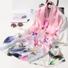 

100% Real Silk Scarf Women Print Silk Satin Shawl Wraps Soft 2021 Pure Natural Silk Long Headscarf For Ladies
