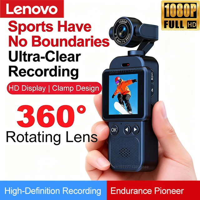 Lenovo 1080P HD 360° Handheld Chest Mount Action Cam Anti-Shake WiFi Portable Long Battery Life Full View Recording For Cycling 1