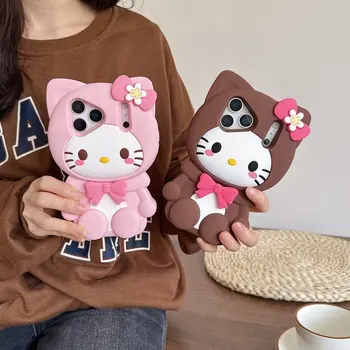 Phone Case For iPhone 17 16 15 14 13 Pro Max 3D Stereoscopic Cute Cartoon Sanrio Hello Kittty Bow Shockproof Soft Silicon Cover 1
